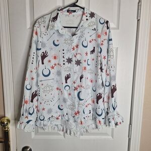 Izuria White Patterned Blouse Size Large